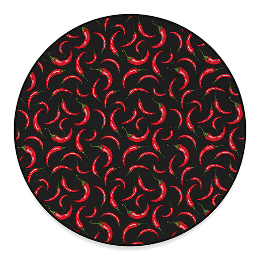 Red Chili Peppers Pattern Print Round Floor Mat