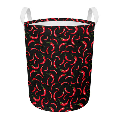 Red Chili Peppers Pattern Print Round Laundry Basket