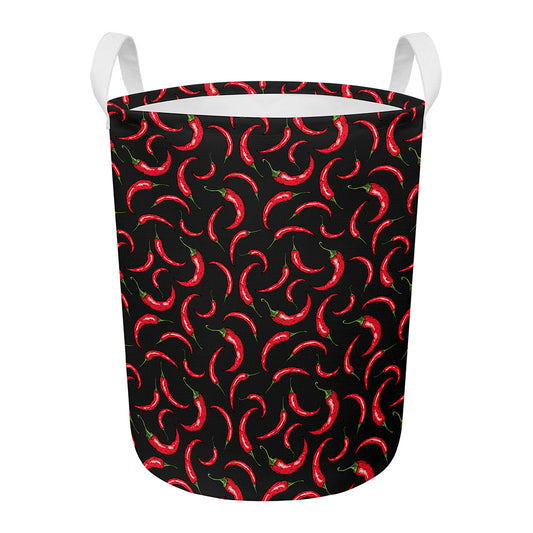 Red Chili Peppers Pattern Print Round Laundry Basket