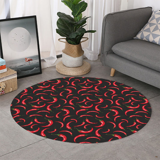 Red Chili Peppers Pattern Print Round Rug