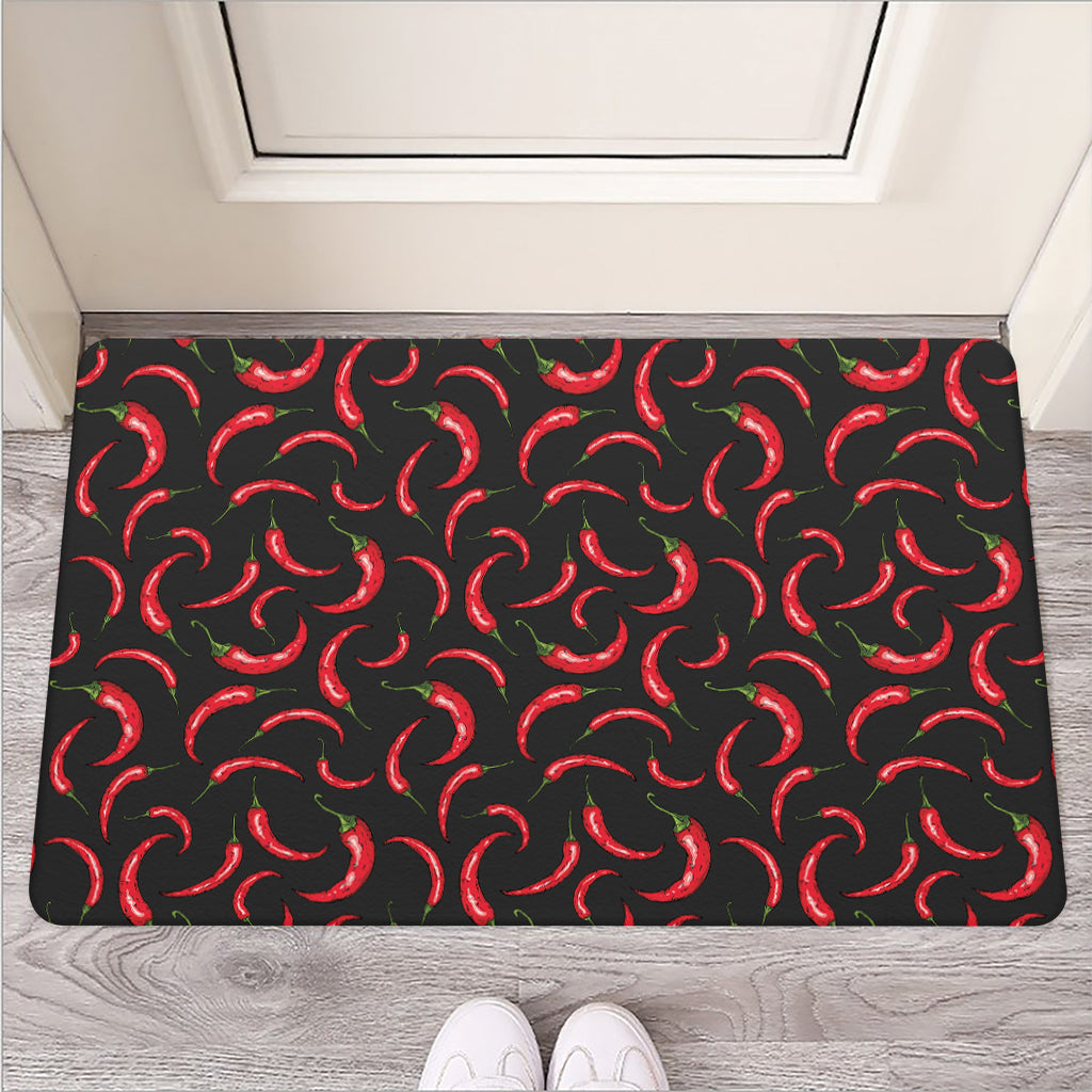 Red Chili Peppers Pattern Print Rubber Doormat