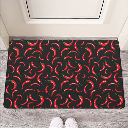 Red Chili Peppers Pattern Print Rubber Doormat