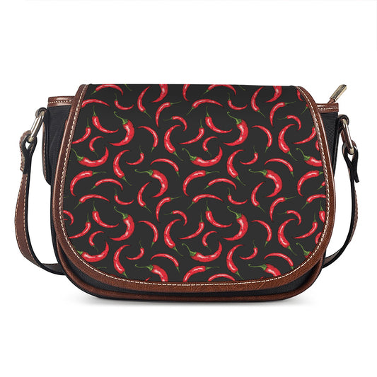 Red Chili Peppers Pattern Print Saddle Bag