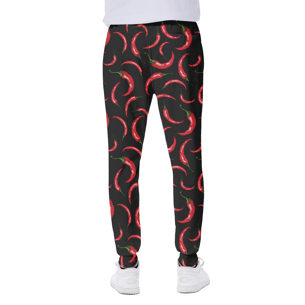 Red Chili Peppers Pattern Print Scuba Joggers