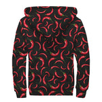 Red Chili Peppers Pattern Print Sherpa Lined Zip Up Hoodie