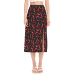 Red Chili Peppers Pattern Print Side Slit Midi Skirt