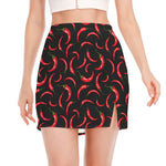 Red Chili Peppers Pattern Print Side Slit Mini Skirt