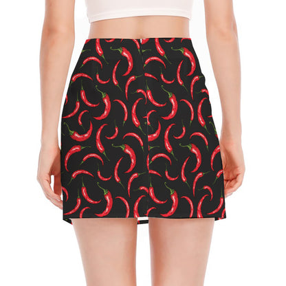 Red Chili Peppers Pattern Print Side Slit Mini Skirt