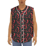 Red Chili Peppers Pattern Print Sleeveless Baseball Jersey