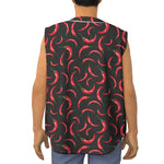 Red Chili Peppers Pattern Print Sleeveless Baseball Jersey