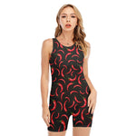 Red Chili Peppers Pattern Print Sleeveless One Piece Swimsuit