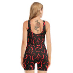 Red Chili Peppers Pattern Print Sleeveless One Piece Swimsuit