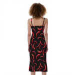 Red Chili Peppers Pattern Print Slim Fit Midi Cami Dress