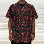 Red Chili Peppers Pattern Print Textured Short Sleeve Shirt