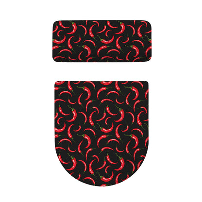 Red Chili Peppers Pattern Print Toilet Lid And Tank Cover Set