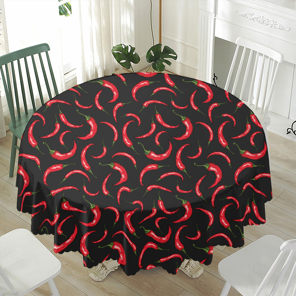 Red Chili Peppers Pattern Print Waterproof Round Tablecloth