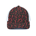 Red Chili Peppers Pattern Print White Mesh Trucker Hat