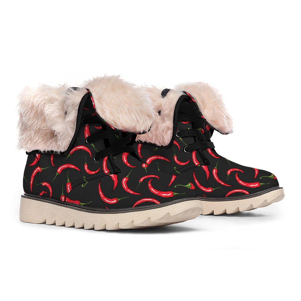 Red Chili Peppers Pattern Print Winter Boots