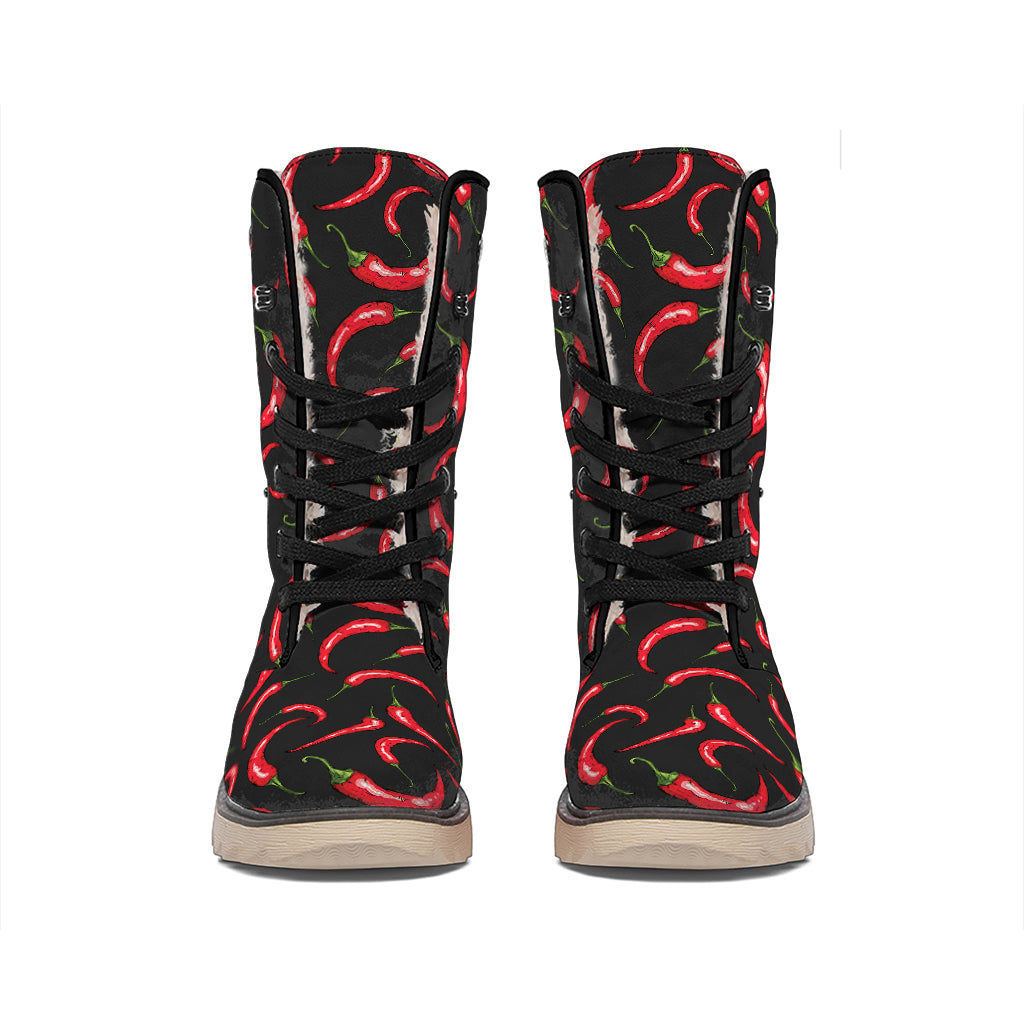 Red Chili Peppers Pattern Print Winter Boots