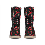 Red Chili Peppers Pattern Print Winter Boots