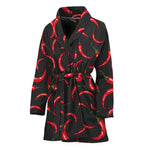 Red Chili Peppers Pattern Print Women's Bathrobe