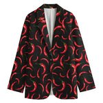 Red Chili Peppers Pattern Print Women's Blazer