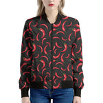 Red Chili Peppers Pattern Print Women's Bomber Jacket