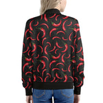 Red Chili Peppers Pattern Print Women's Bomber Jacket