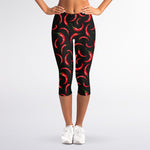 Red Chili Peppers Pattern Print Women's Capri Leggings