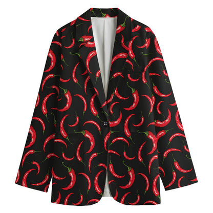 Red Chili Peppers Pattern Print Women's Cotton Blazer