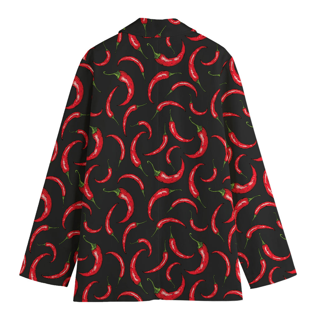 Red Chili Peppers Pattern Print Women's Cotton Blazer