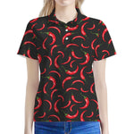 Red Chili Peppers Pattern Print Women's Polo Shirt