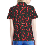 Red Chili Peppers Pattern Print Women's Polo Shirt