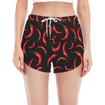 Red Chili Peppers Pattern Print Women's Split Running Shorts