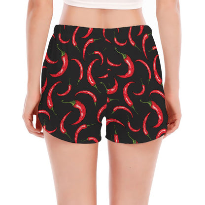 Red Chili Peppers Pattern Print Women's Split Running Shorts