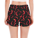 Red Chili Peppers Pattern Print Women's Split Running Shorts