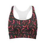 Red Chili Peppers Pattern Print Women's Sports Bra