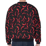 Red Chili Peppers Pattern Print Zip Sleeve Bomber Jacket