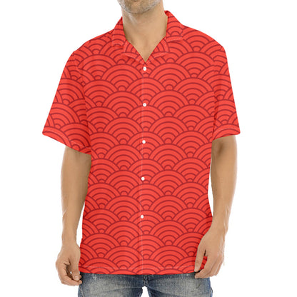 Red Chinese Pattern Print Aloha Shirt