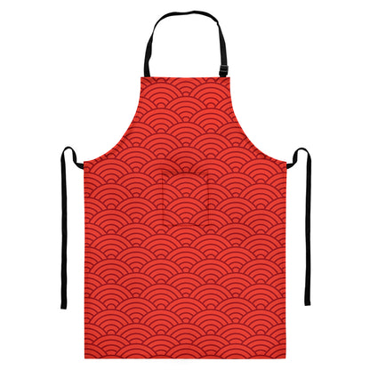 Red Chinese Pattern Print Bib Apron With Pocket