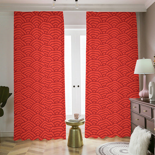 Red Chinese Pattern Print Blackout Pencil Pleat Curtains