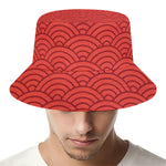 Red Chinese Pattern Print Bucket Hat