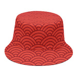 Red Chinese Pattern Print Bucket Hat