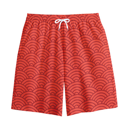Red Chinese Pattern Print Cotton Shorts