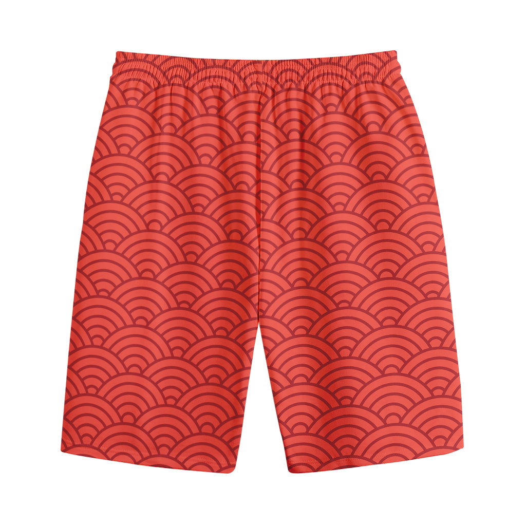 Red Chinese Pattern Print Cotton Shorts