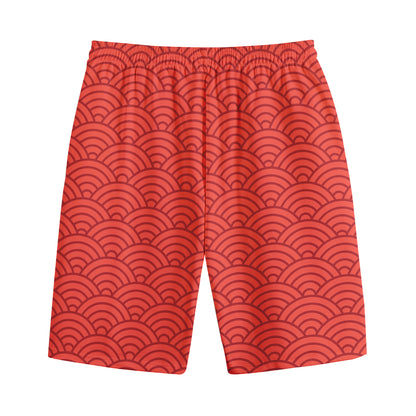 Red Chinese Pattern Print Cotton Shorts