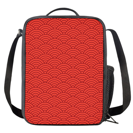 Red Chinese Pattern Print Crossbody Lunch Bag