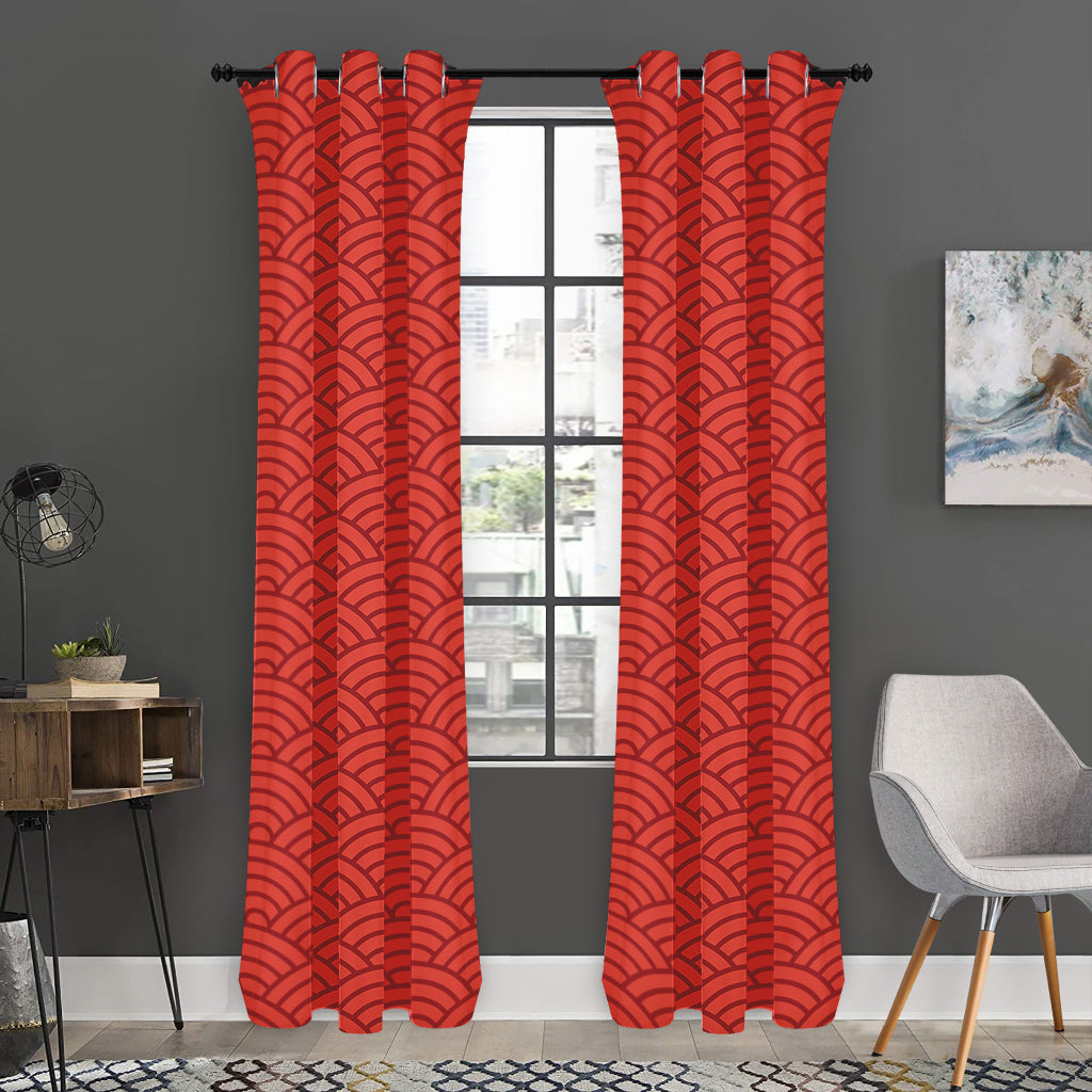 Red Chinese Pattern Print Curtain