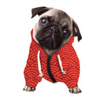 Red Chinese Pattern Print Dog Zip Up Hoodie