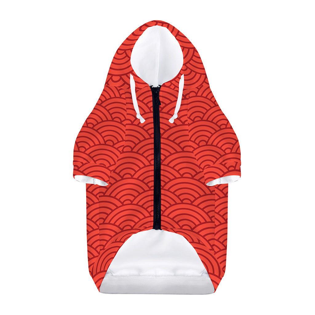 Red Chinese Pattern Print Dog Zip Up Hoodie